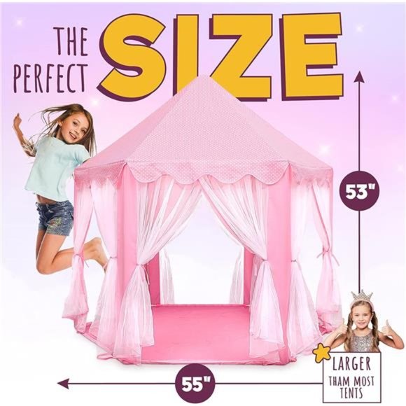 Princess Castle Playhouse Tent for Girls with LED Star Lights – Indoor & Outdoor - Picture 5 of 6